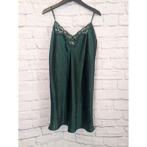 Cacique Green Slip Dress With Lace Accents 90s Y2K Lingerie Women Size Small